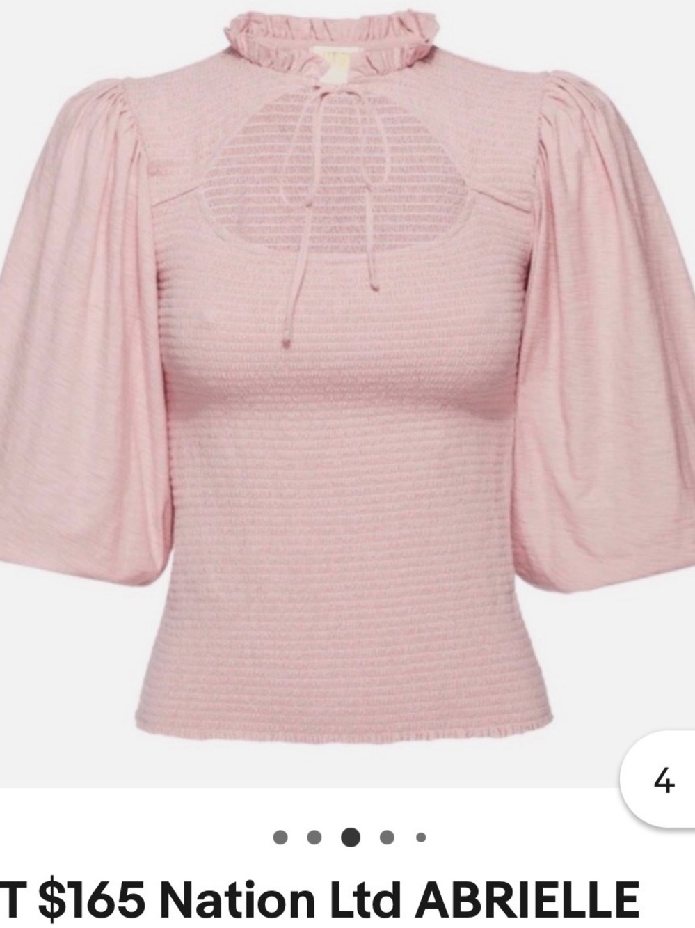 NEW NATION LTD ‘Abrielle’ Smocked Keyhole Top Blush Pink Puff Sleeve Cottagecore - Picture 3 of 6